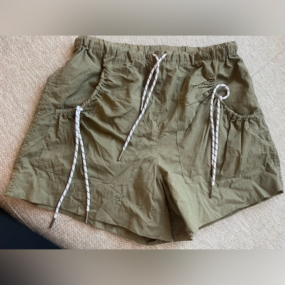 Ganni Olive Green Drawstring Shorts